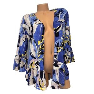 Chicos Womens Size 0 SMALL Floral Print Ruffle Hem Open‎ Front Cardigan Top
